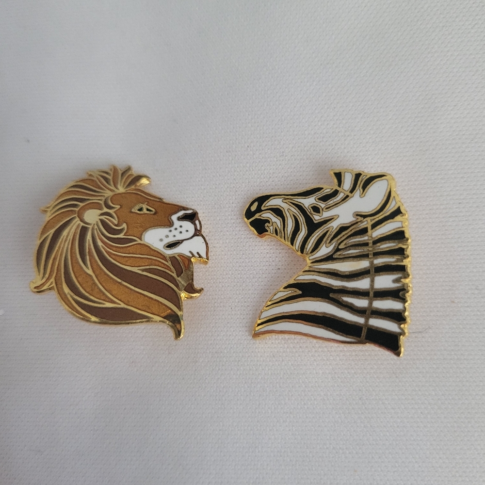 Lion and Zebra Enamel Pins